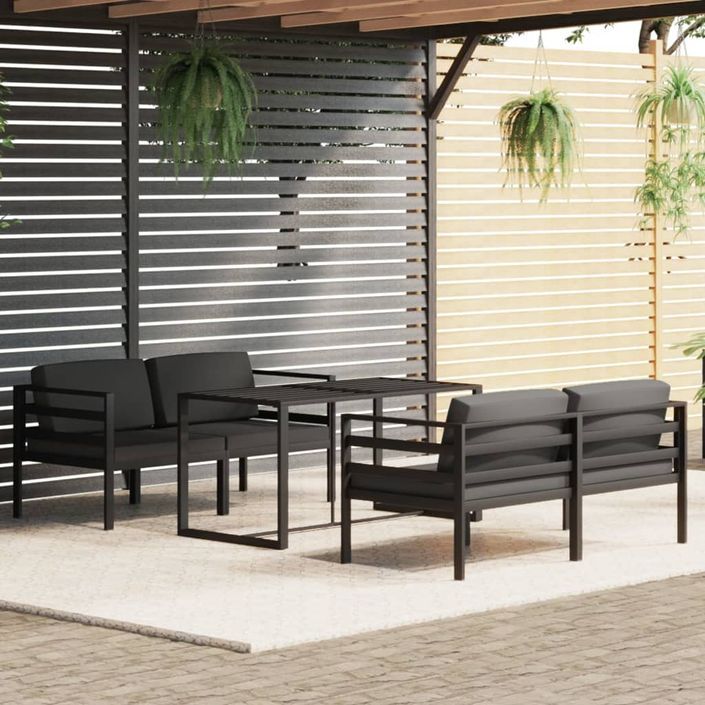 Salon de jardin 5 pcs avec coussins Aluminium Anthracite - Photo n°1