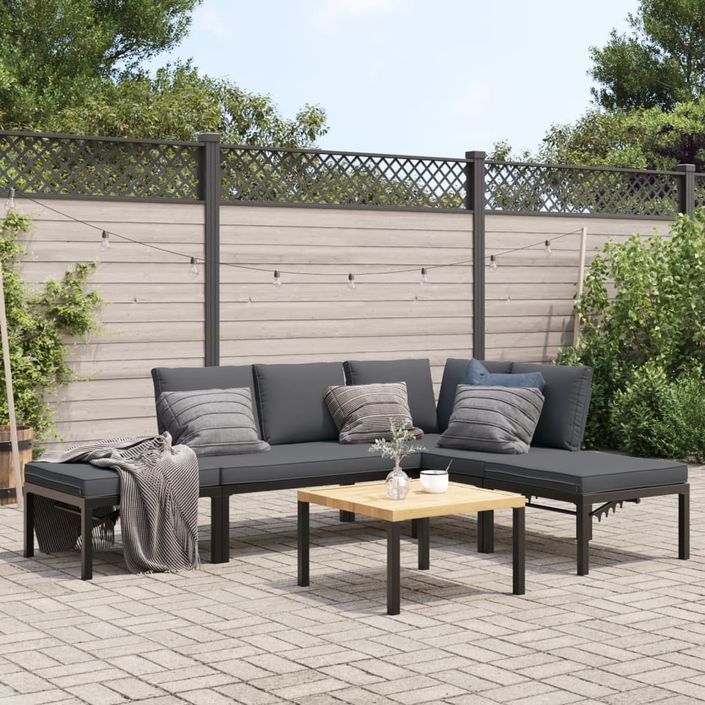 Salon de jardin 5 pcs avec coussins noir aluminium - Photo n°1