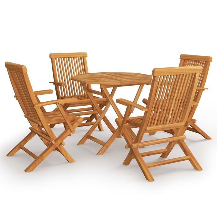 Salon de jardin 5 pcs Bois de teck massif 15 - Photo n°1