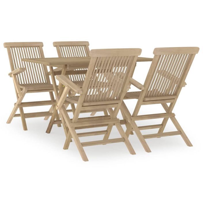 Salon de jardin 5 pcs gris bois de teck massif - Photo n°1