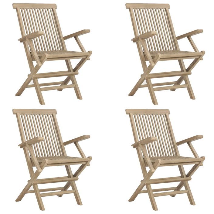 Salon de jardin 5 pcs gris bois de teck massif - Photo n°4