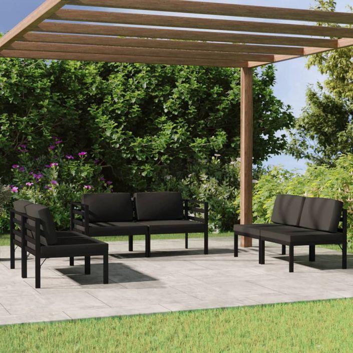 Salon de jardin 6 pcs avec coussins Aluminium Anthracite - Photo n°1