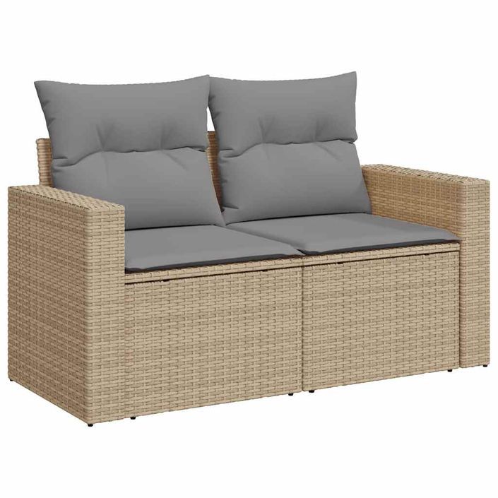 Salon de jardin 6 pcs avec coussins beige résine tressée acacia - Photo n°5