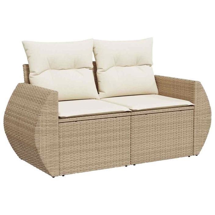 Salon de jardin 6 pcs avec coussins beige résine tressée acacia - Photo n°4