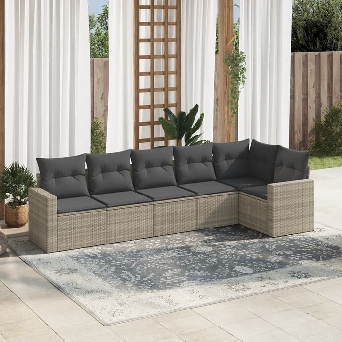 Salon de jardin 6 pcs avec coussins gris clair résine tressée - Photo n°1