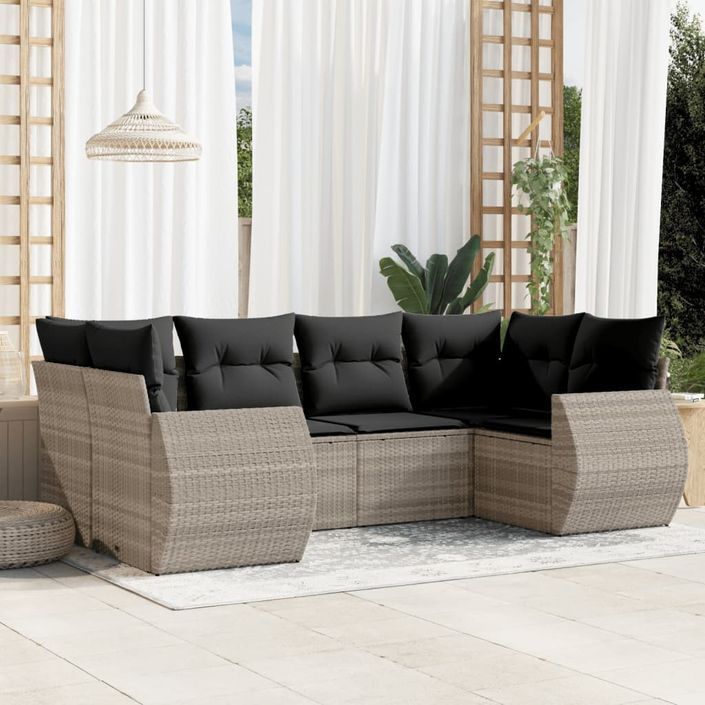 Salon de jardin 6 pcs avec coussins gris clair résine tressée - Photo n°1