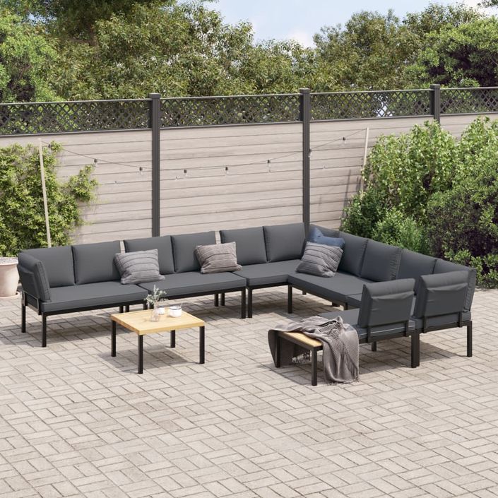 Salon de jardin 7 pcs avec coussins noir aluminium - Photo n°1