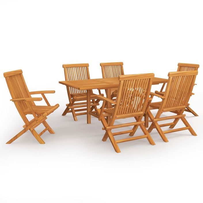 Salon de jardin 7 pcs Bois de teck massif 11 - Photo n°1