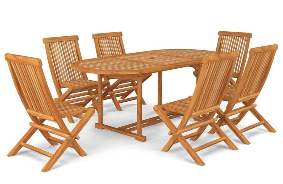 Salon de jardin 7 pcs Bois de teck massif - Photo n°1