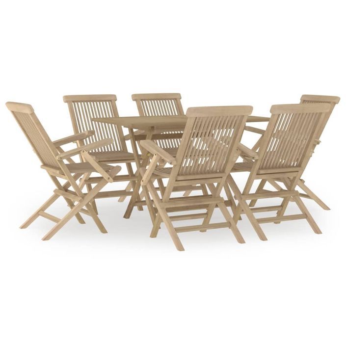 Salon de jardin 7 pcs gris bois de teck solide - Photo n°2