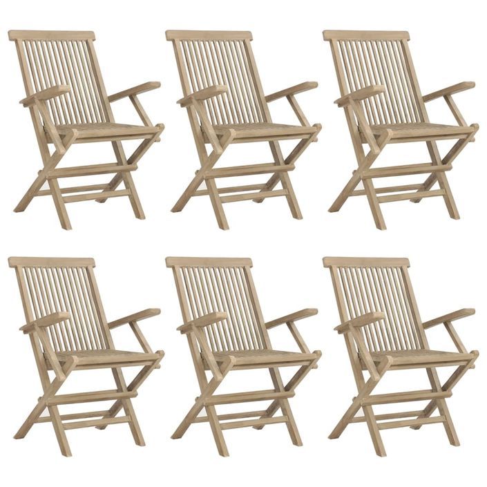 Salon de jardin 7 pcs gris bois de teck solide - Photo n°4