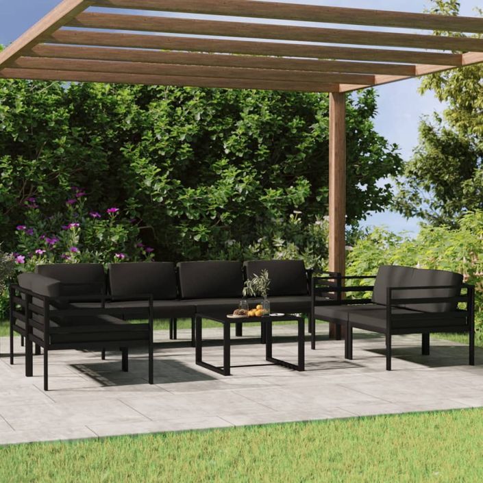 Salon de jardin 9 pcs avec coussins Aluminium Anthracite - Photo n°1