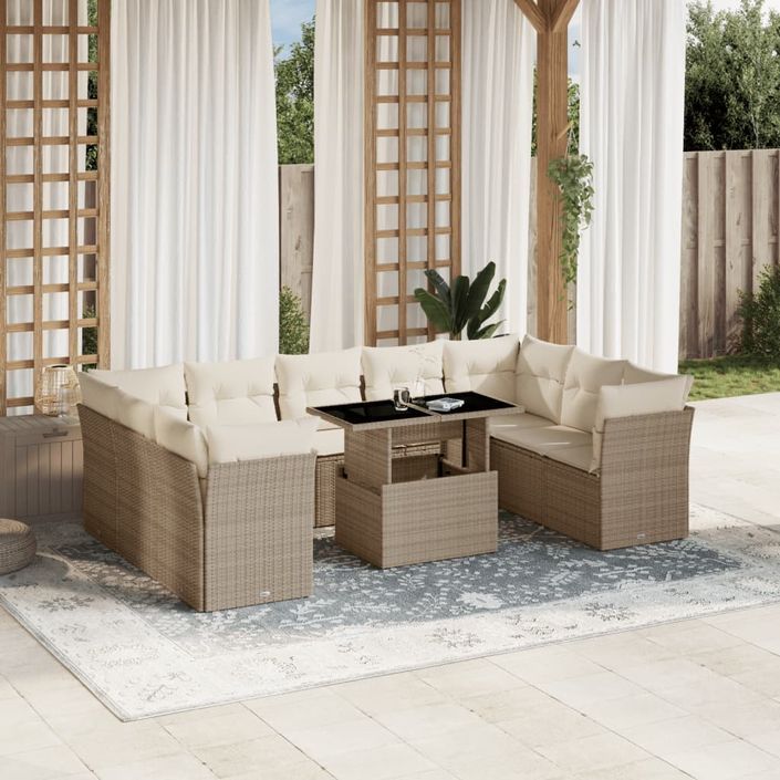 Salon de jardin avec coussins 10 pcs beige résine tressée - Photo n°1