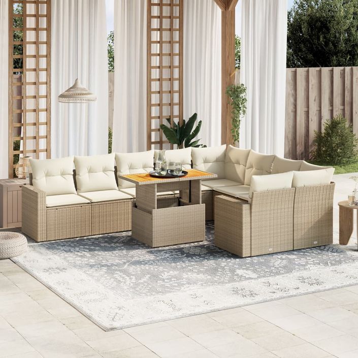 Salon de jardin avec coussins 10 pcs beige résine tressée - Photo n°1