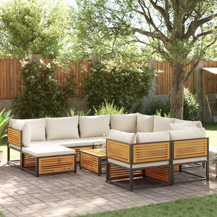 Salon de jardin avec coussins 10 pcs bois d'acacia solide - Photo n°1