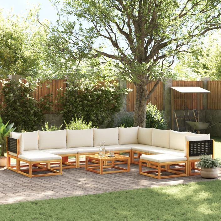 Salon de jardin avec coussins 11 pcs bois massif d'acacia - Photo n°1