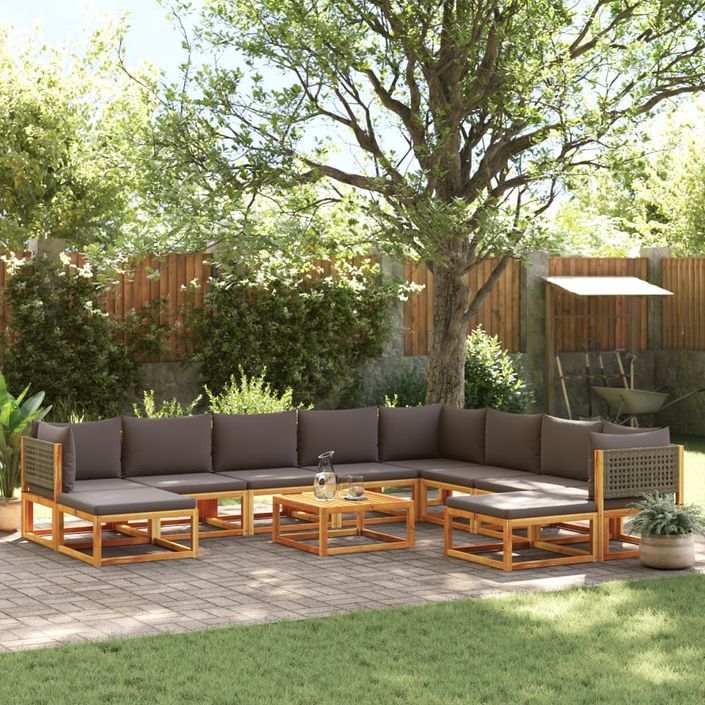 Salon de jardin avec coussins 11 pcs bois massif d'acacia - Photo n°1