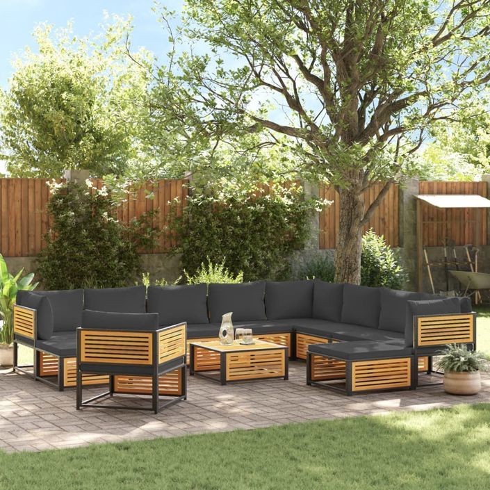 Salon de jardin avec coussins 12 pcs bois massif d'acacia - Photo n°1