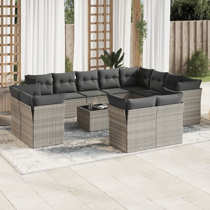 Salon de jardin avec coussins 13 pcs gris clair résine tressée - Photo n°1