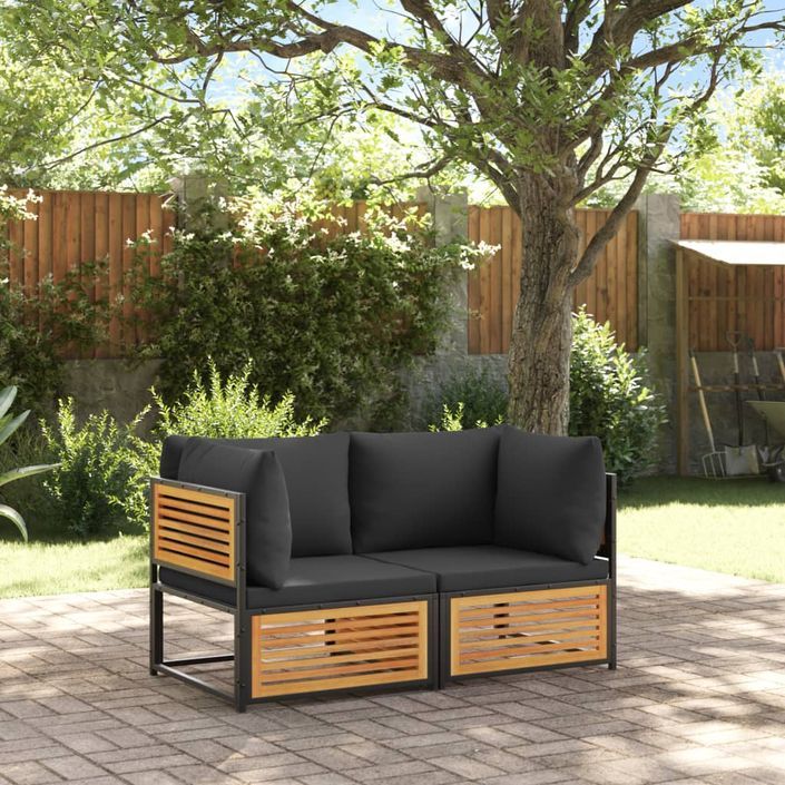 Salon de jardin avec coussins 2 pcs bois massif acacia - Photo n°1