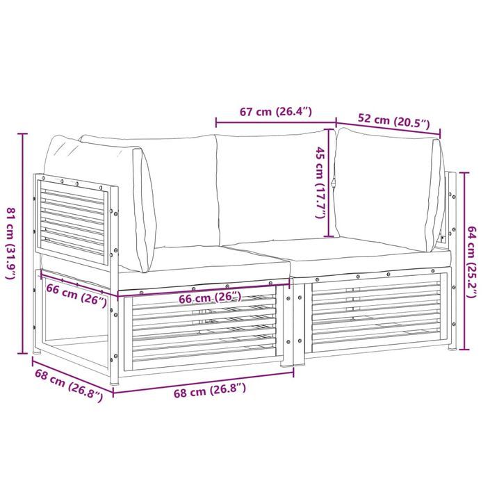 Salon de jardin avec coussins 2 pcs bois massif acacia - Photo n°9