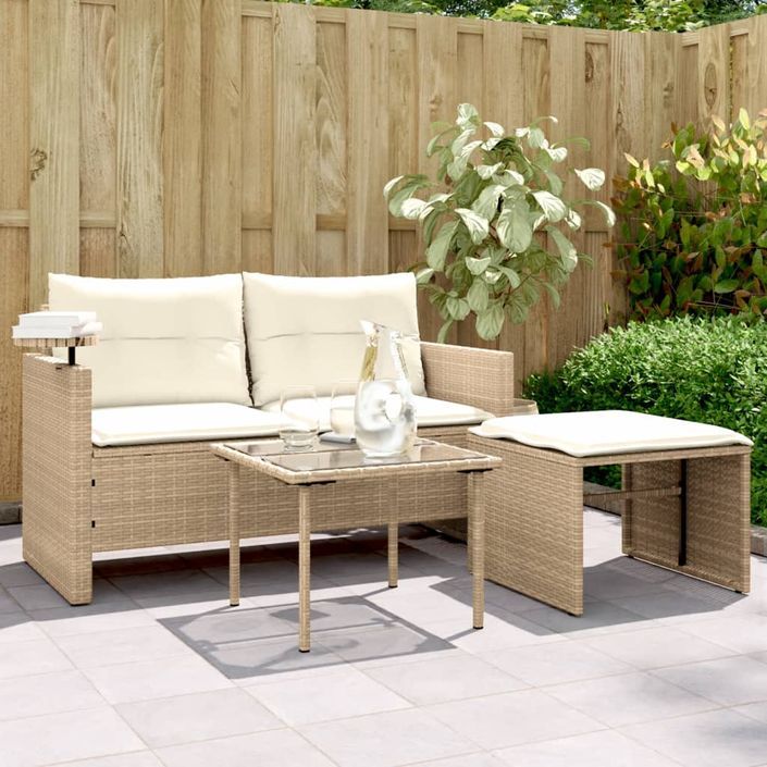 Salon de jardin avec coussins 3 pcs beige résine tressée - Photo n°1