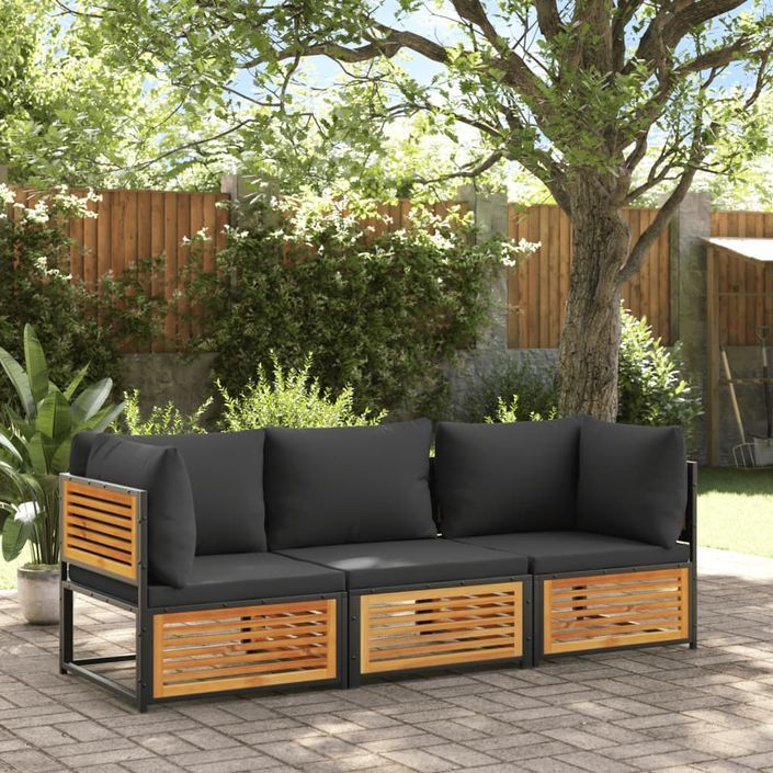 Salon de jardin avec coussins 3 pcs bois massif d'acacia - Photo n°1