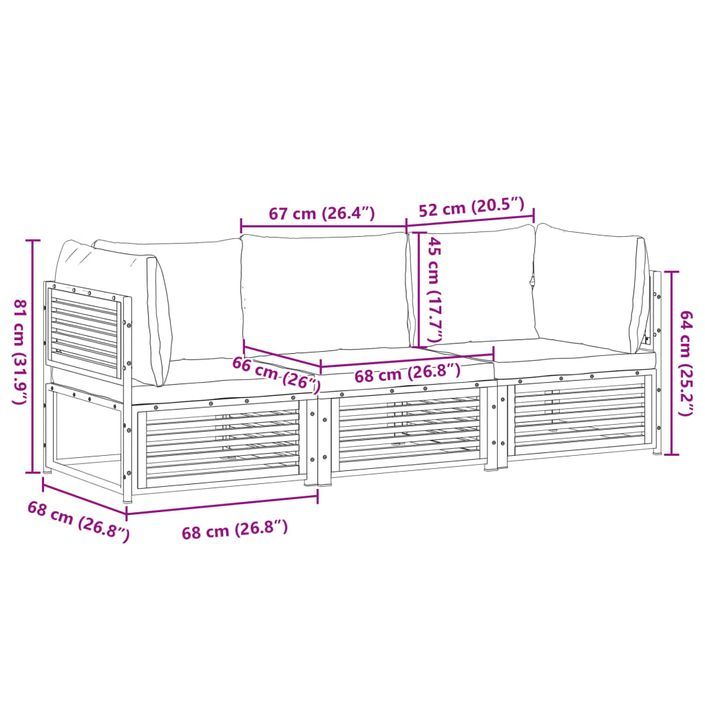 Salon de jardin avec coussins 3 pcs bois massif d'acacia - Photo n°10