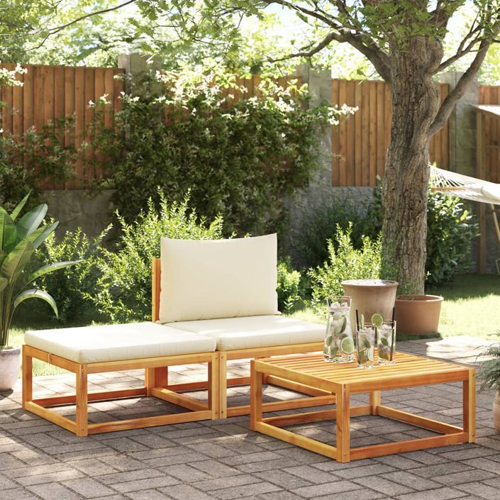 Salon de jardin avec coussins 3 pcs bois massif d'acacia - Photo n°1