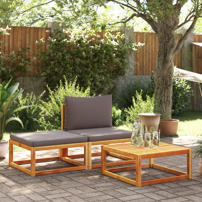 Salon de jardin avec coussins 3 pcs bois massif d'acacia - Photo n°1