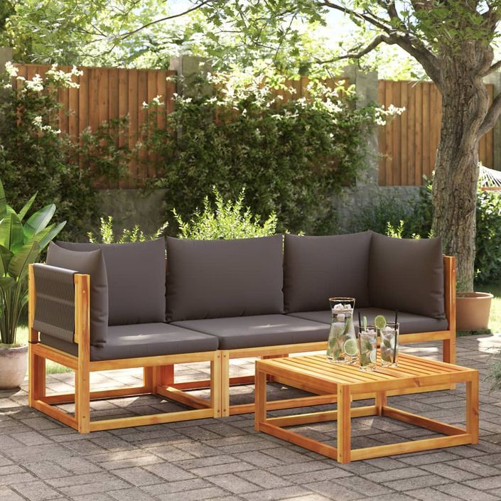 Salon de jardin avec coussins 3 pcs bois massif d'acacia - Photo n°1