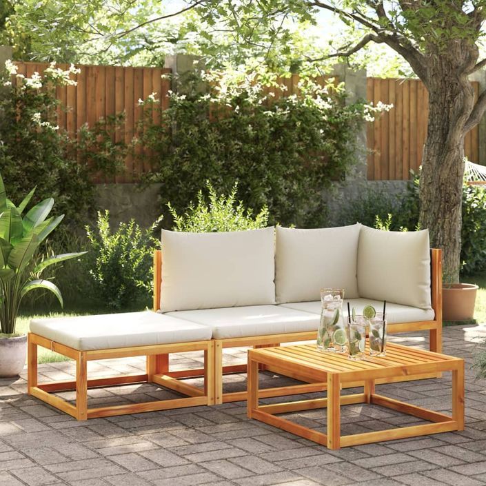 Salon de jardin avec coussins 3 pcs bois massif d'acacia - Photo n°1