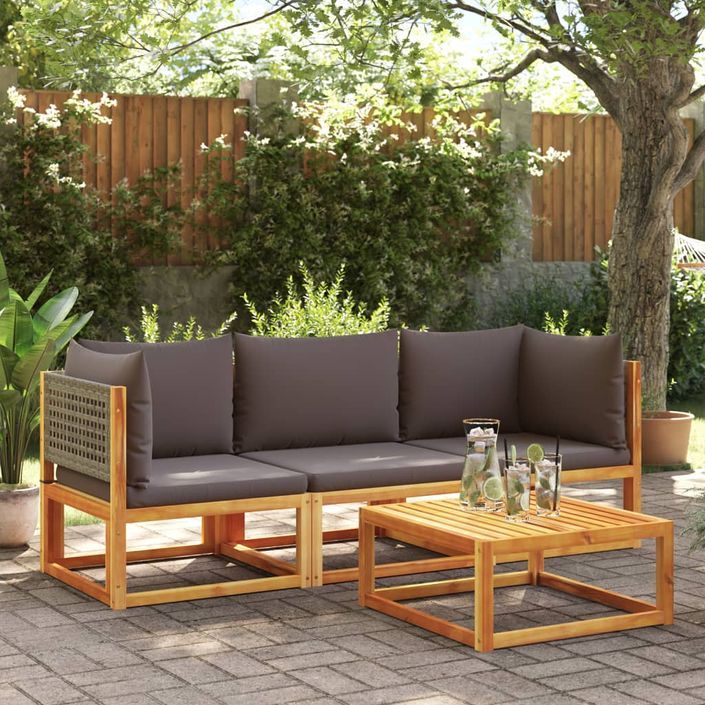 Salon de jardin avec coussins 3 pcs bois massif d'acacia - Photo n°1