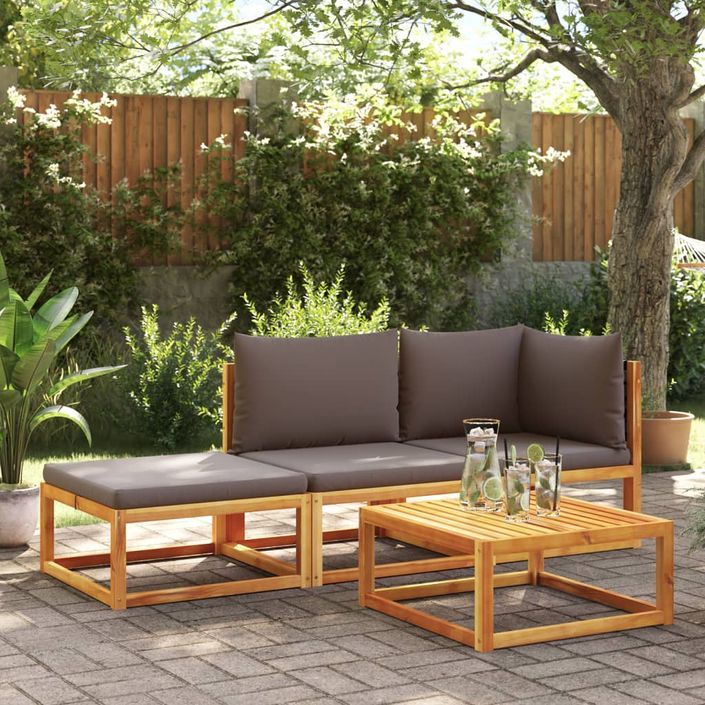 Salon de jardin avec coussins 3 pcs bois massif d'acacia - Photo n°1