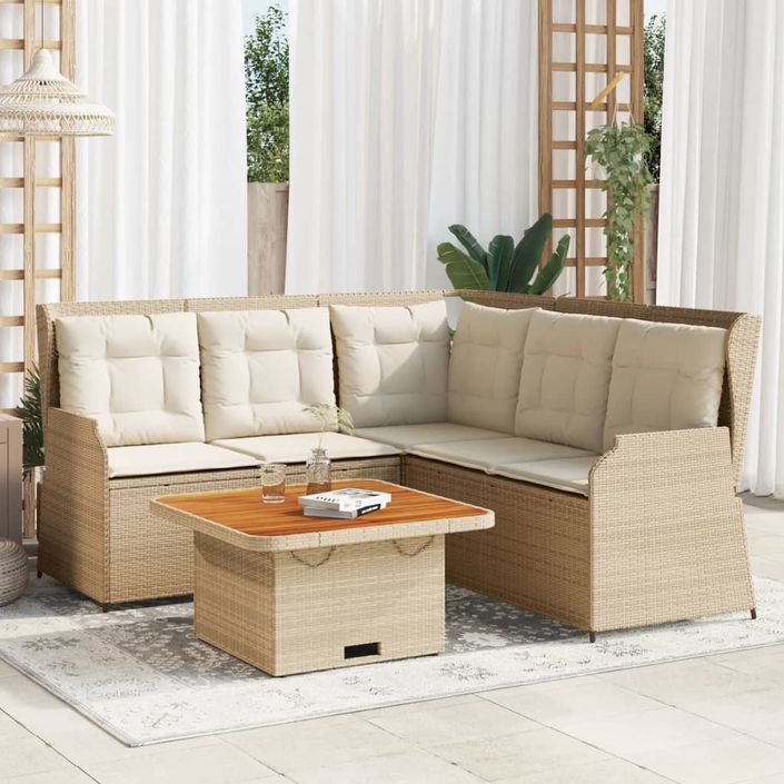 Salon de jardin avec coussins 4 pcs beige résine tressée - Photo n°1