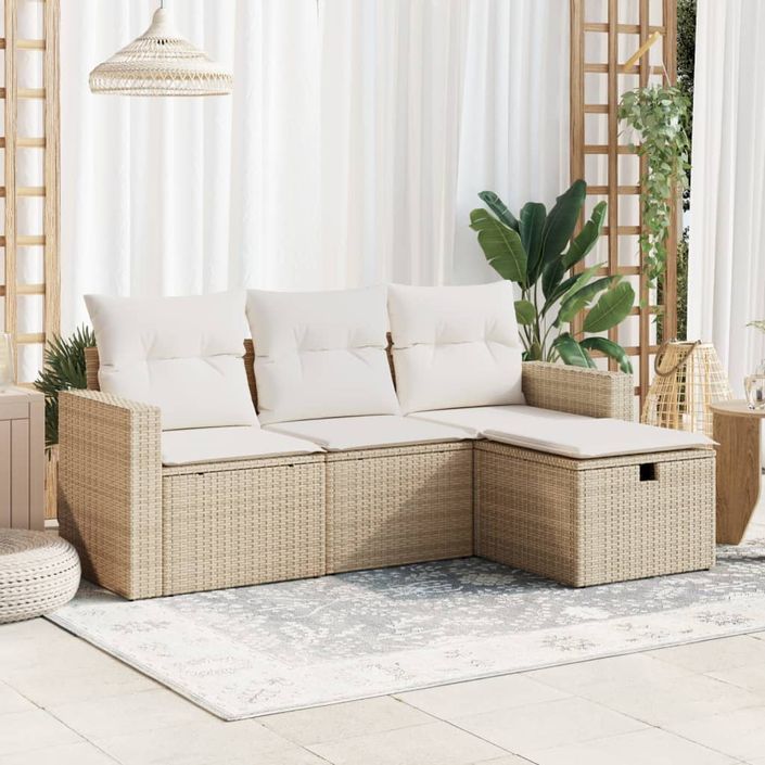 Salon de jardin avec coussins 4 pcs beige résine tressée - Photo n°1