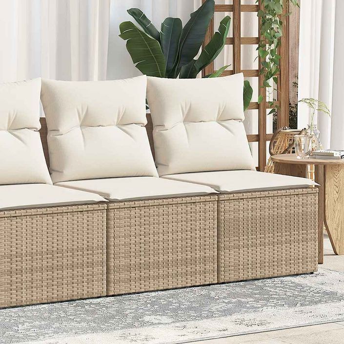 Salon de jardin avec coussins 4 pcs beige résine tressée acacia - Photo n°1