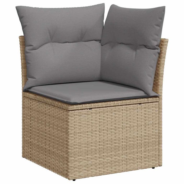 Salon de jardin avec coussins 4 pcs beige résine tressée acacia - Photo n°4