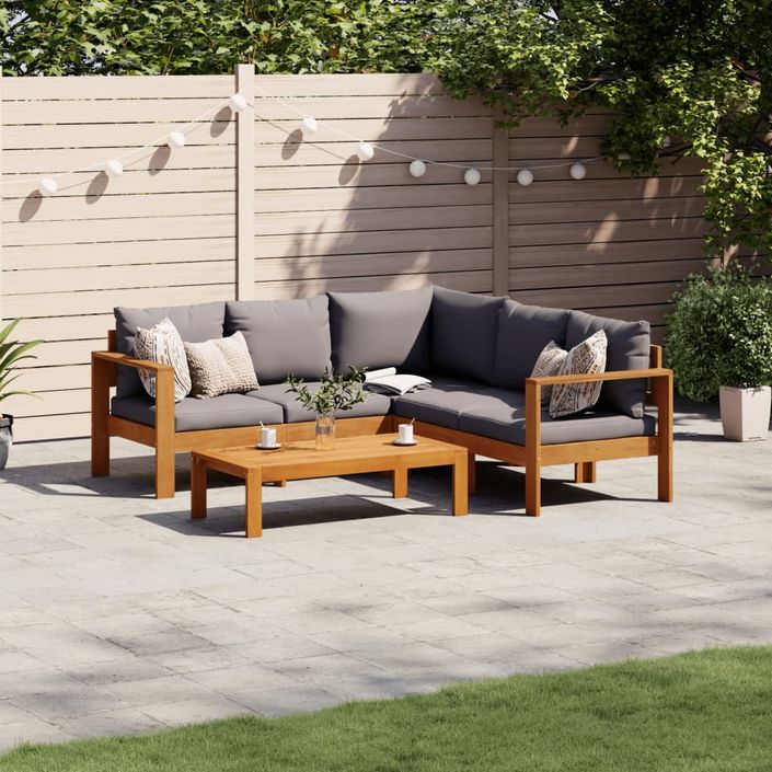 Salon de jardin avec coussins 4 pcs bois d'acacia massif - Photo n°2