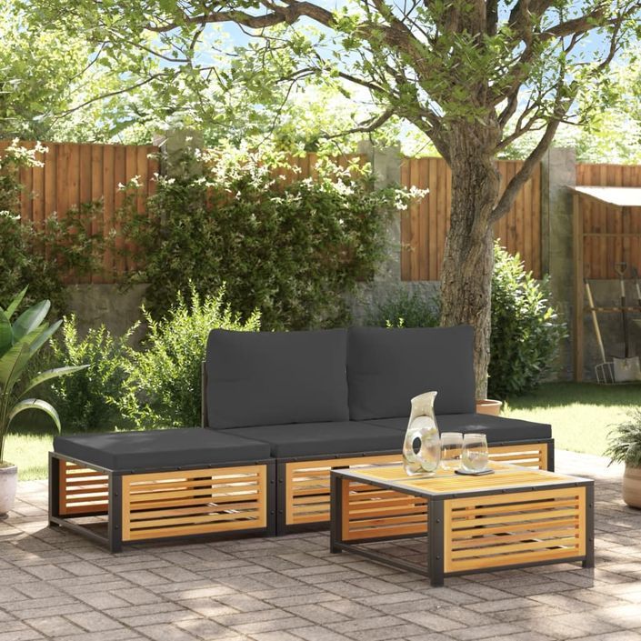 Salon de jardin avec coussins 4 pcs bois d'acacia massif - Photo n°1