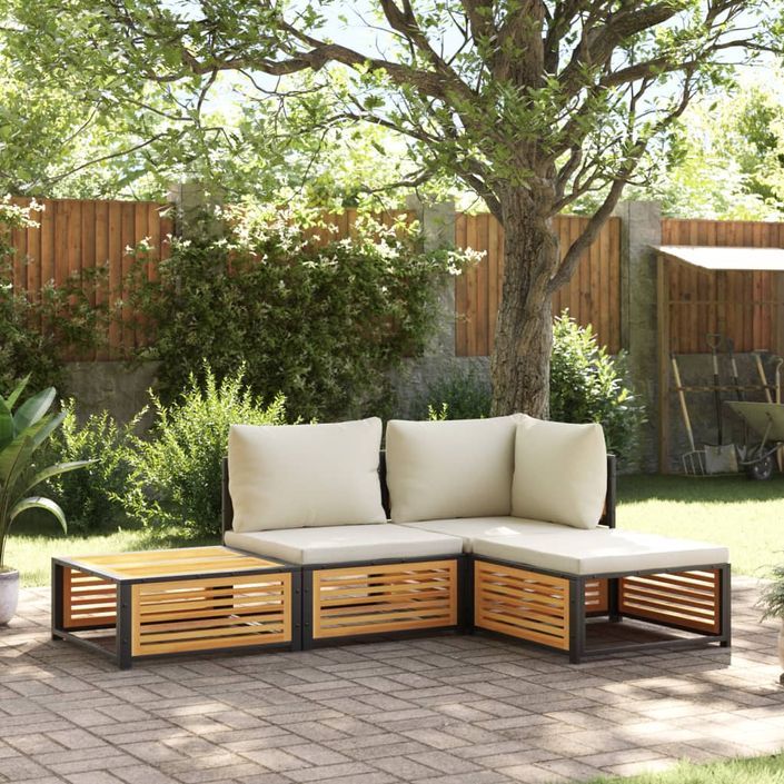 Salon de jardin avec coussins 4 pcs bois d'acacia massif - Photo n°1