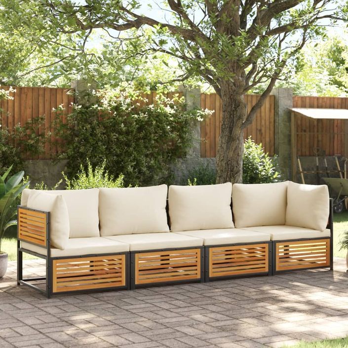 Salon de jardin avec coussins 4 pcs bois d'acacia massif - Photo n°1