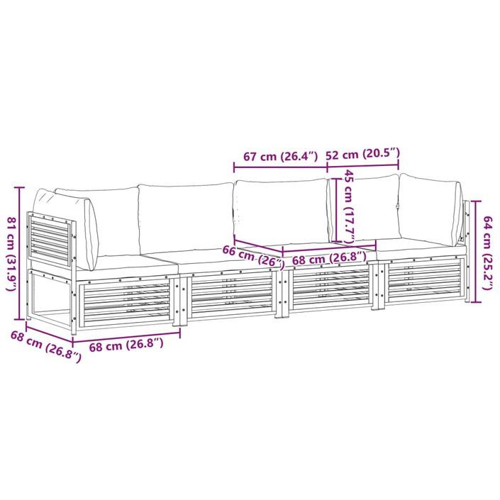 Salon de jardin avec coussins 4 pcs bois d'acacia massif - Photo n°10