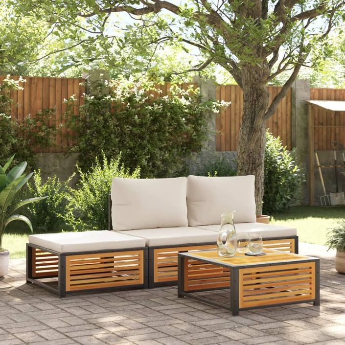 Salon de jardin avec coussins 4 pcs bois d'acacia massif - Photo n°1