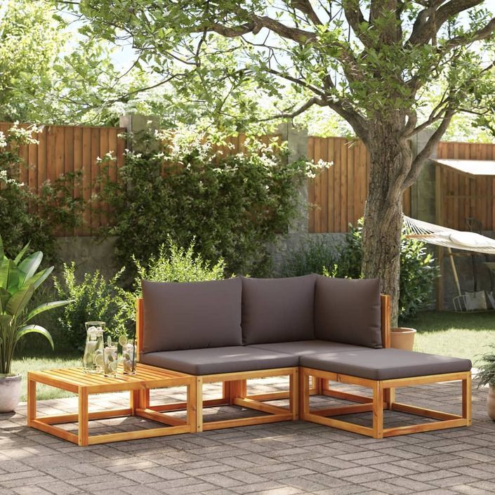 Salon de jardin avec coussins 4 pcs bois d'acacia massif - Photo n°1