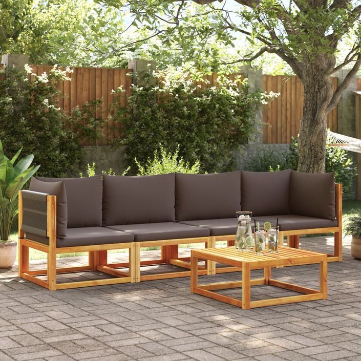 Salon de jardin avec coussins 4 pcs bois d'acacia massif - Photo n°1