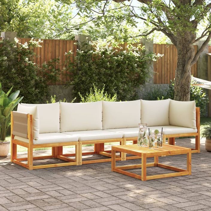 Salon de jardin avec coussins 4 pcs bois d'acacia massif - Photo n°1