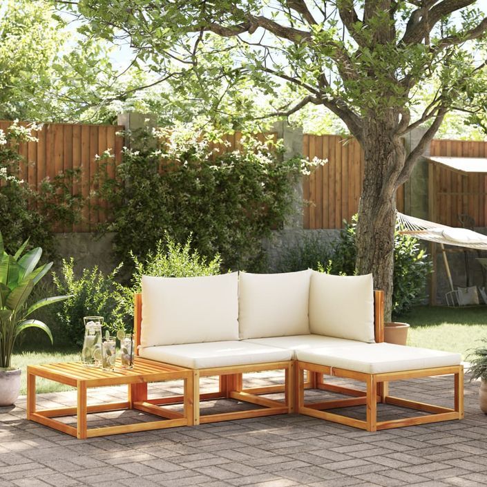 Salon de jardin avec coussins 4 pcs bois d'acacia massif - Photo n°1