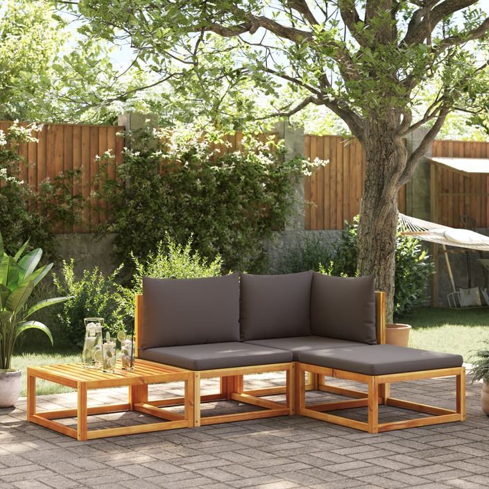 Salon de jardin avec coussins 4 pcs bois d'acacia massif - Photo n°1