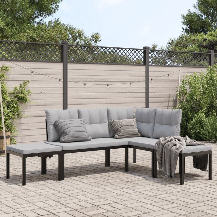 Salon de jardin avec coussins 4 pcs noir acier enduit de poudre - Photo n°1